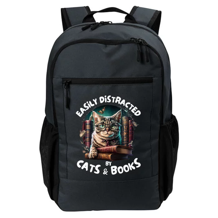 Easily Distracted By Cats And Books Librarians Bibliophiles Daily Commute Backpack