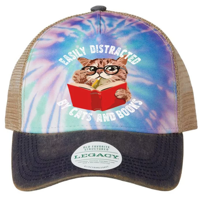 Easily Distracted by Cats and Books - Funny Cat & Book Lover Legacy Tie Dye Trucker Hat