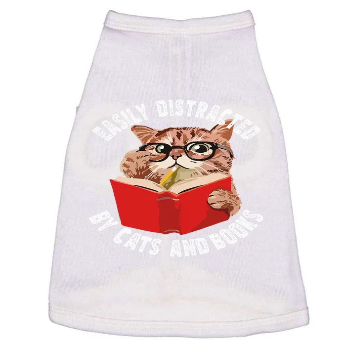 Easily Distracted by Cats and Books - Funny Cat & Book Lover Doggie Tank