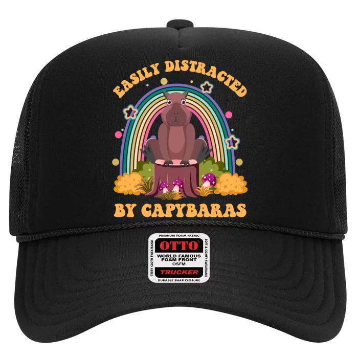 Easily Distracted By Capybaras High Crown Mesh Trucker Hat