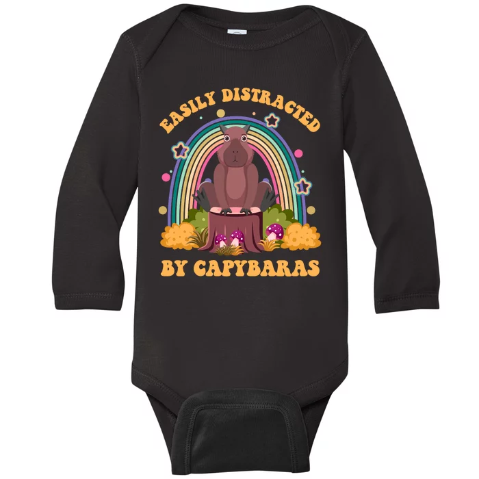 Easily Distracted By Capybaras Baby Long Sleeve Bodysuit