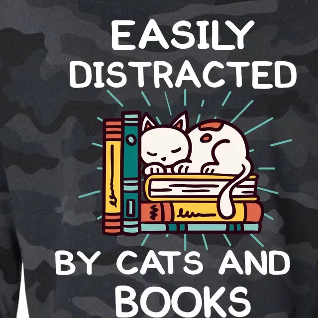 Easily distracted by cats and books Reading cats Main coon Cropped Pullover Crew