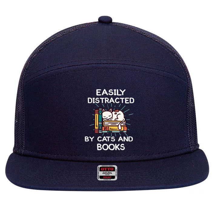 Easily distracted by cats and books Reading cats Main coon 7 Panel Mesh Trucker Snapback Hat