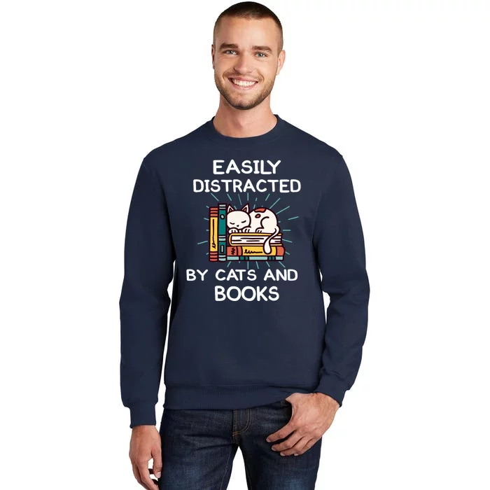 Easily distracted by cats and books Reading cats Main coon Tall Sweatshirt