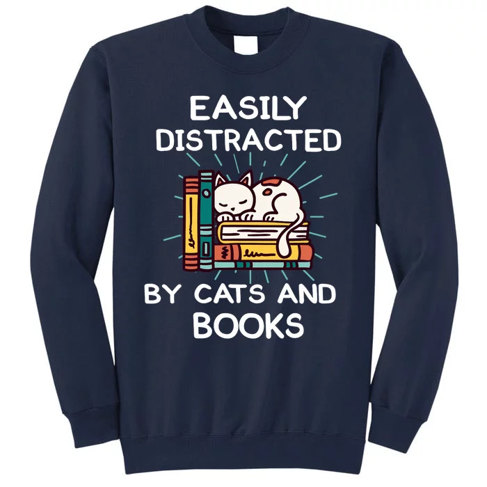 Easily distracted by cats and books Reading cats Main coon Tall Sweatshirt