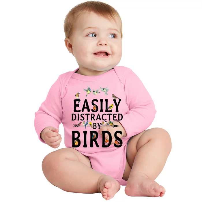 Easily Distracted By Birds Bird Lover Baby Long Sleeve Bodysuit