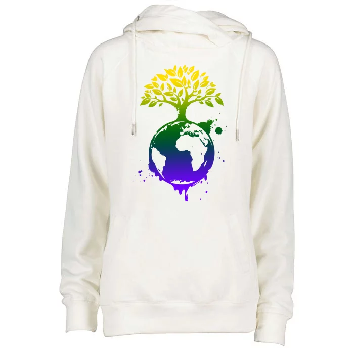 Earth Day Colorful Nature Womens Funnel Neck Pullover Hood