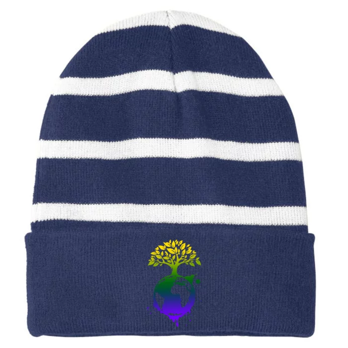 Earth Day Colorful Nature Striped Beanie with Solid Band