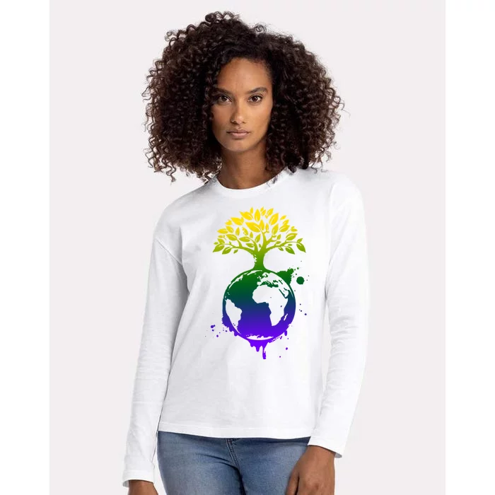 Earth Day Colorful Nature Womens Cotton Relaxed Long Sleeve T-Shirt