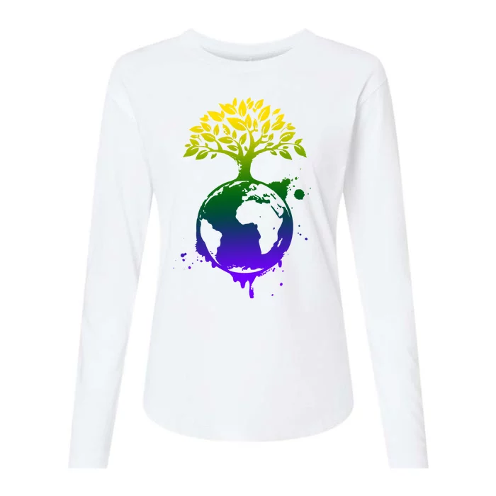 Earth Day Colorful Nature Womens Cotton Relaxed Long Sleeve T-Shirt