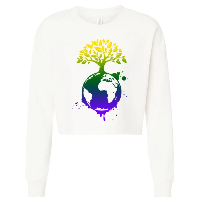 Earth Day Colorful Nature Cropped Pullover Crew