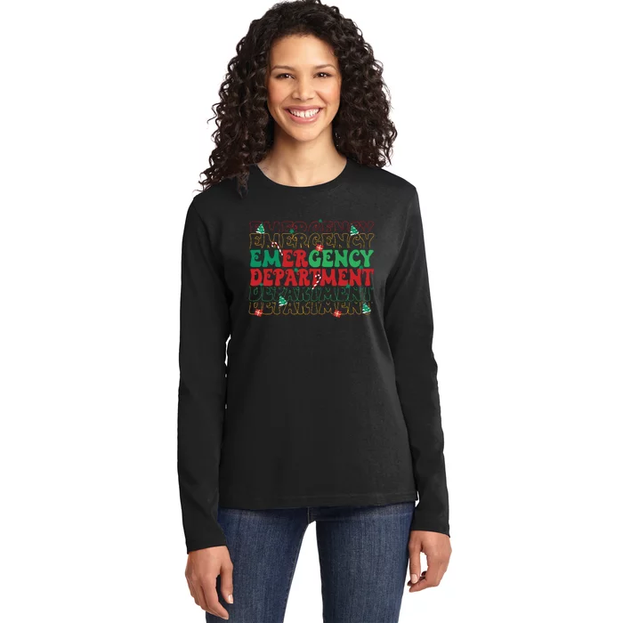 Emergency Department Christmas Ed Er Nurse Crew Women Ladies Long Sleeve Shirt