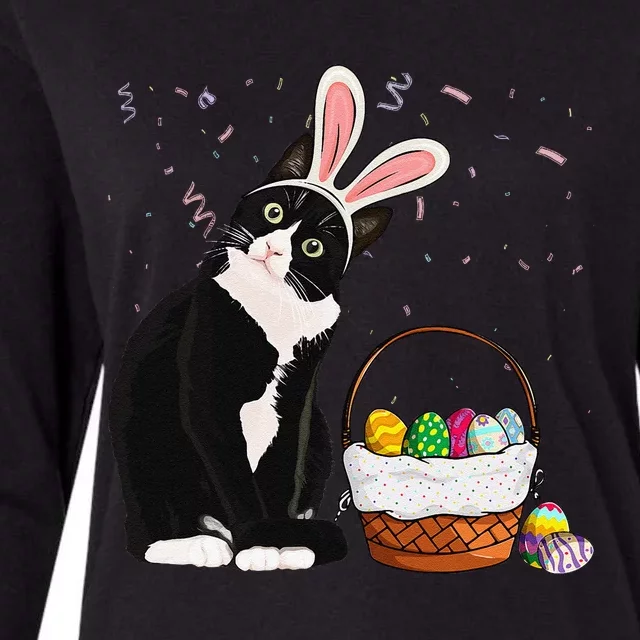 Easter Day Cat Bunny Ears Eggs Funny Easter Rabbit Womens Cotton Relaxed Long Sleeve T-Shirt