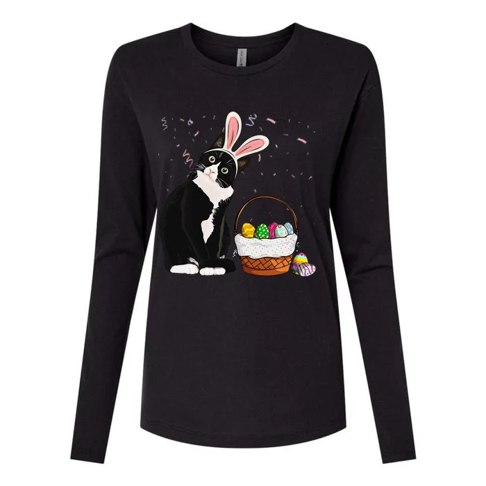 Easter Day Cat Bunny Ears Eggs Funny Easter Rabbit Womens Cotton Relaxed Long Sleeve T-Shirt