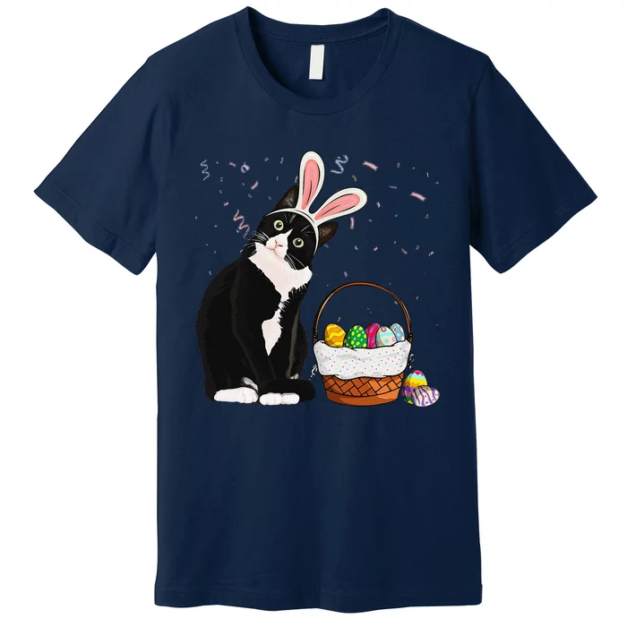 Easter Day Cat Bunny Ears Eggs Funny Easter Rabbit Premium T-Shirt