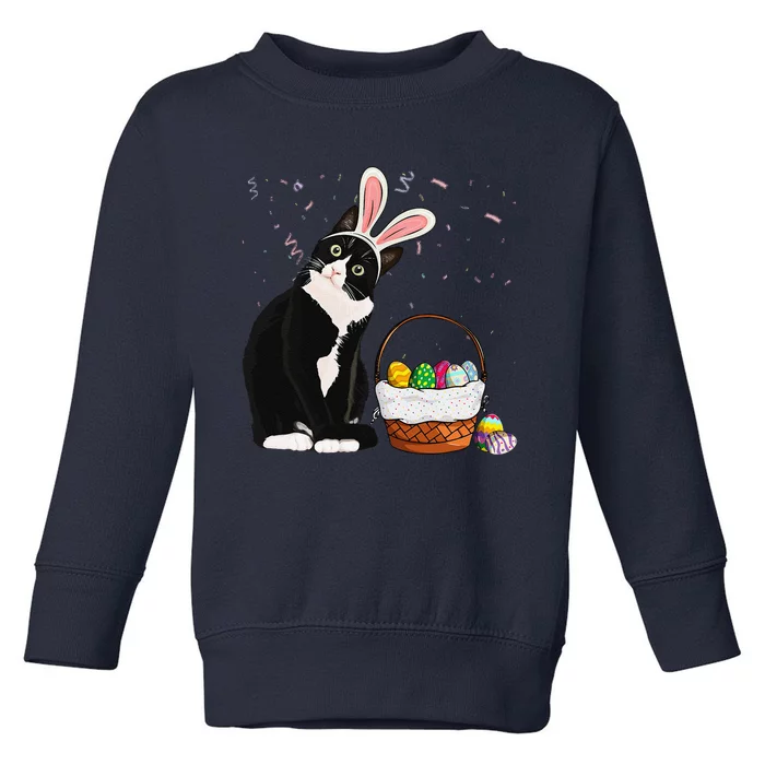 Easter Day Cat Bunny Ears Eggs Funny Easter Rabbit Toddler Sweatshirt