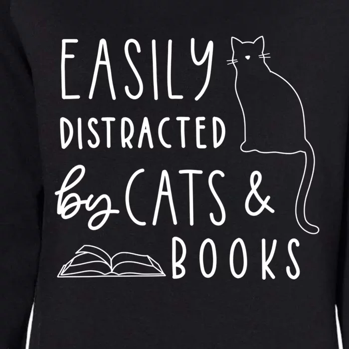 Easily Distracted Cats And Books Funny Gift For Cat Lovers Womens California Wash Sweatshirt