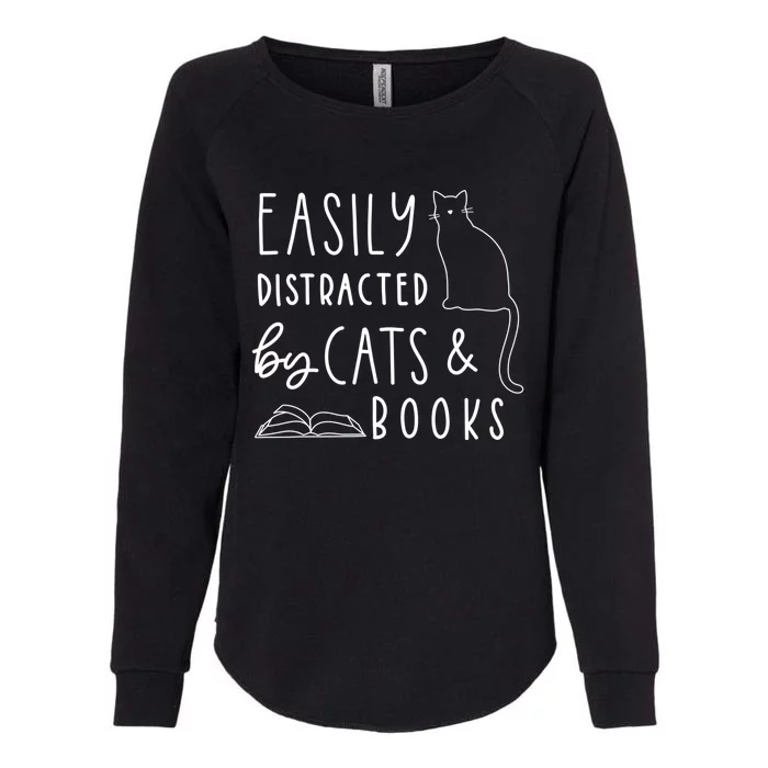 Easily Distracted Cats And Books Funny Gift For Cat Lovers Womens California Wash Sweatshirt