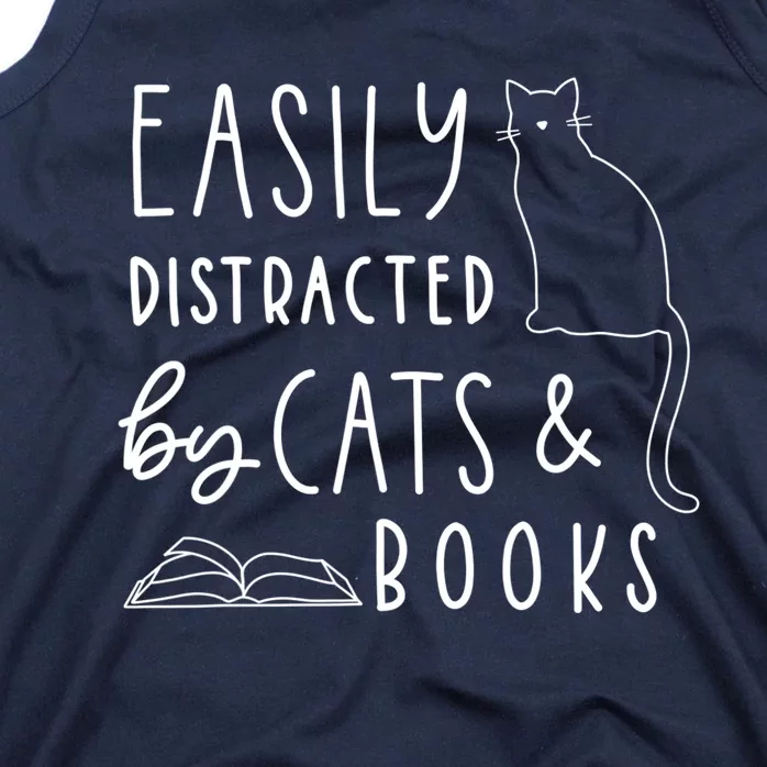 Easily Distracted Cats And Books Funny Gift For Cat Lovers Tank Top