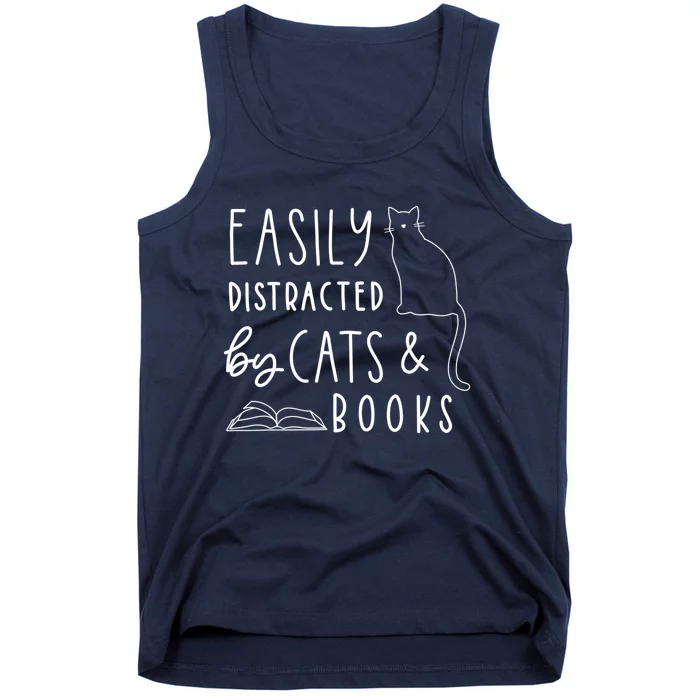 Easily Distracted Cats And Books Funny Gift For Cat Lovers Tank Top