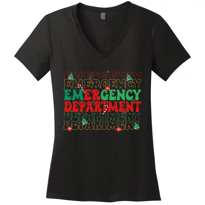 Emergency Department Christmas ED Er Nurse Crew Women's V-Neck T-Shirt