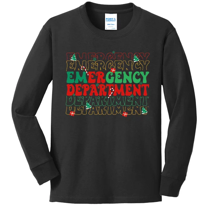 Emergency Department Christmas ED Er Nurse Crew Kids Long Sleeve Shirt