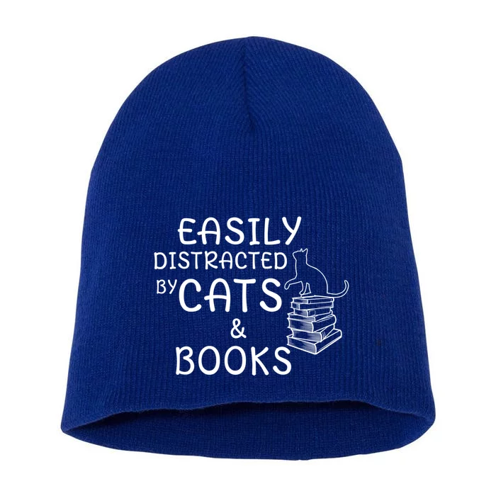 Easily Distracted Cats And Books Cool Gift Short Acrylic Beanie