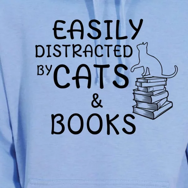 Easily Distracted Cats And Books Cool Gift Unisex Surf Hoodie