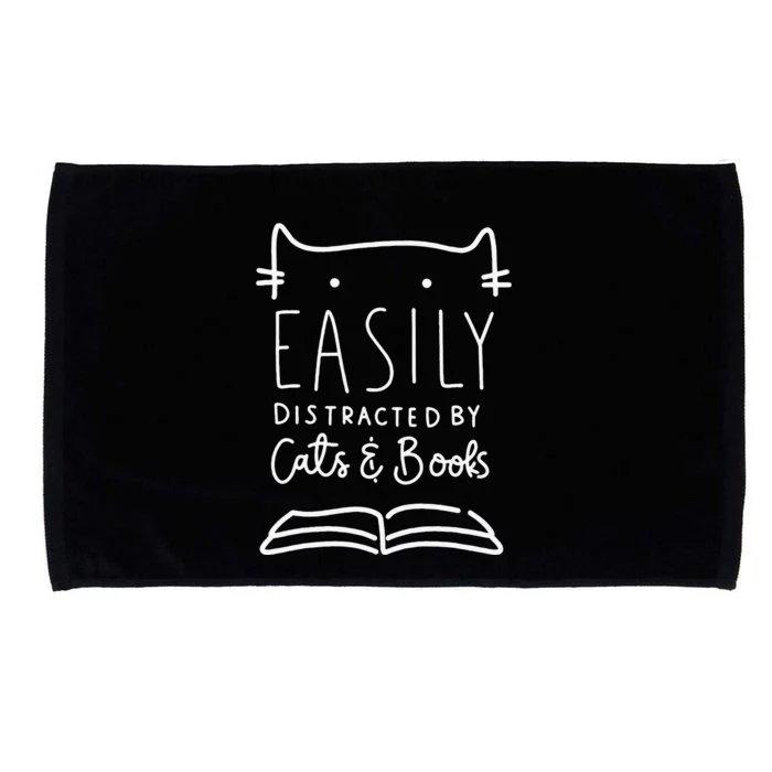 Easily Distracted Cats And Books Funny Gift For Cat Lovers Microfiber Hand Towel