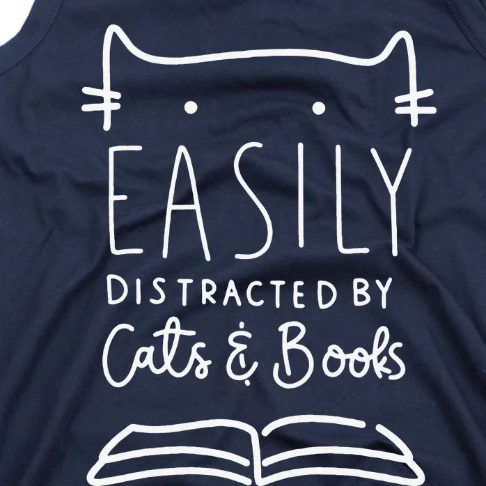 Easily Distracted Cats And Books Funny Gift For Cat Lovers Tank Top