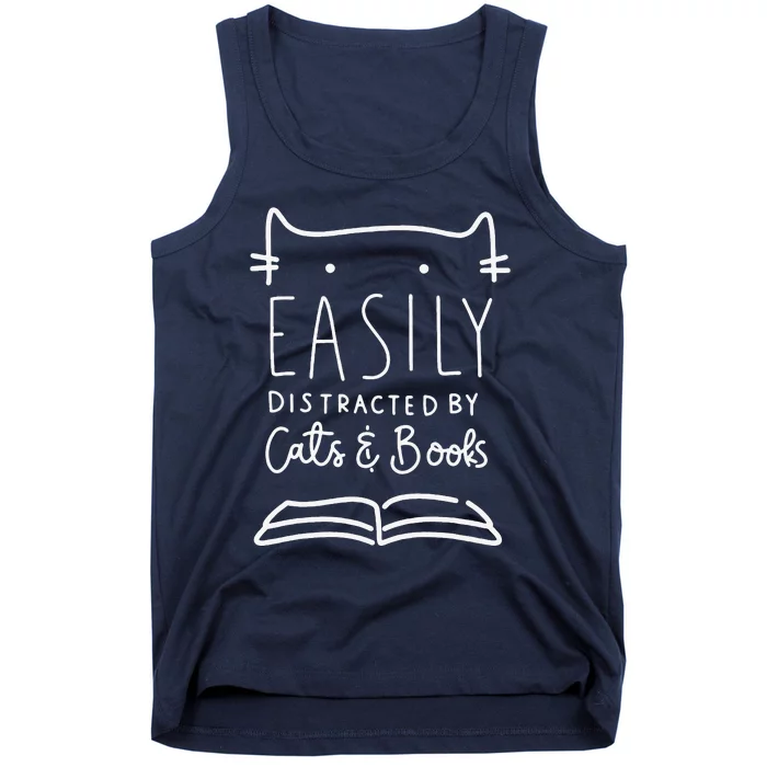 Easily Distracted Cats And Books Funny Gift For Cat Lovers Tank Top