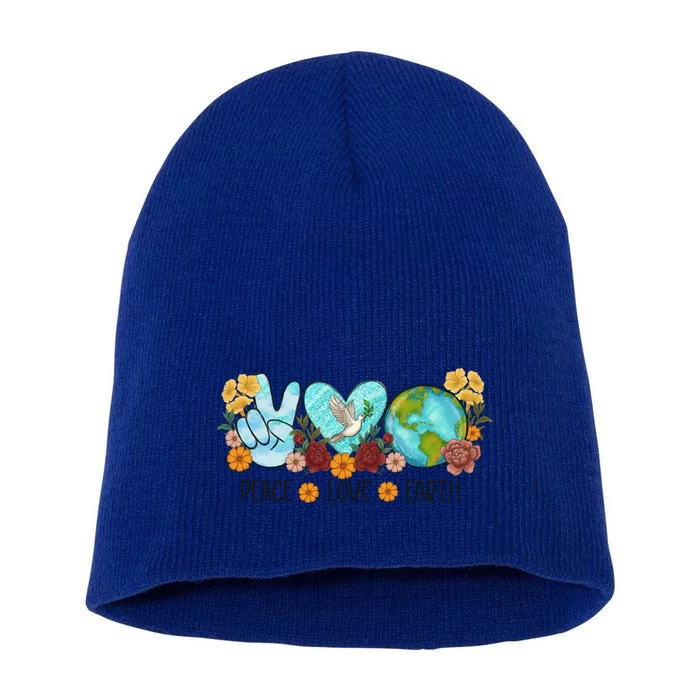 Earth Day Cute Gift Save Our Home Peace Love Earth Go Planet Gift Short Acrylic Beanie