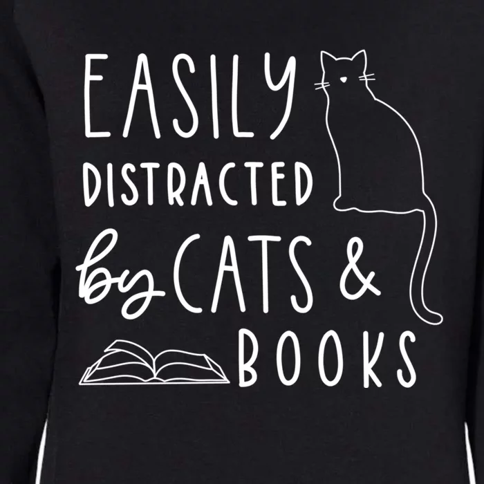 Easily Distracted Cats And Books Funny Gift For Cat Lovers Cool Gift Womens California Wash Sweatshirt