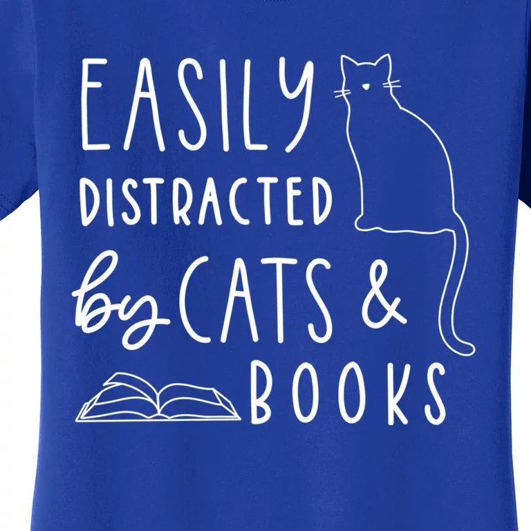 Easily Distracted Cats And Books Funny Gift For Cat Lovers Cool Gift Women's T-Shirt