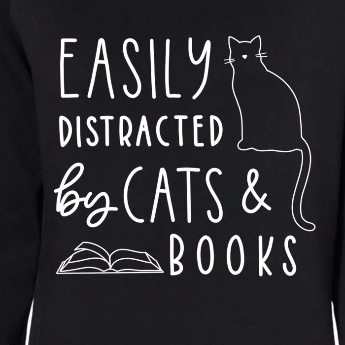 Easily Distracted Cats And Books Funny Gift For Cat Lovers Meaningful Gift Womens California Wash Sweatshirt