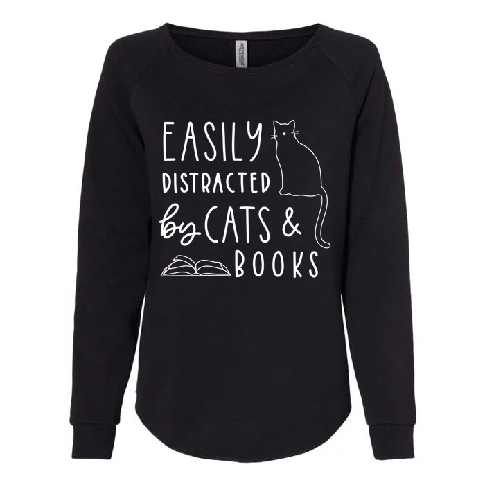 Easily Distracted Cats And Books Funny Gift For Cat Lovers Meaningful Gift Womens California Wash Sweatshirt