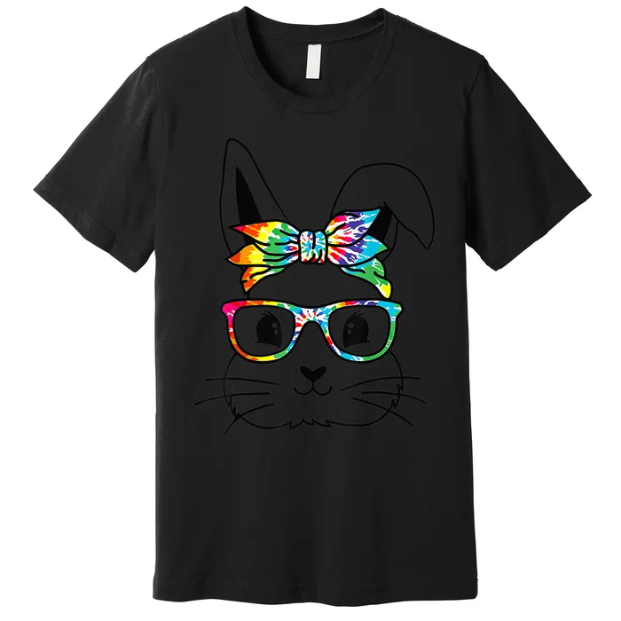 Easter Day Cute Bunny Rabbit Face Tie Dye Glasses Girl Premium T-Shirt