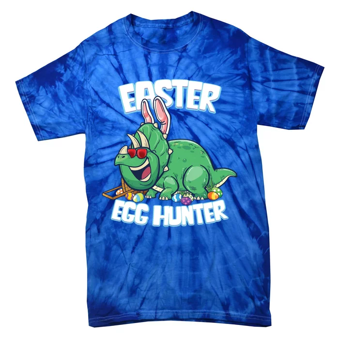 Easter Dinosaur Cute Gift Egg Hunter Bunny Ears Triceratops Gift Tie-Dye T-Shirt