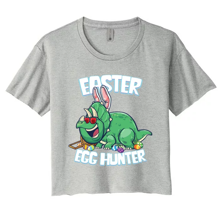 Easter Dinosaur Cute Gift Egg Hunter Bunny Ears Triceratops Gift Women's Crop Top Tee