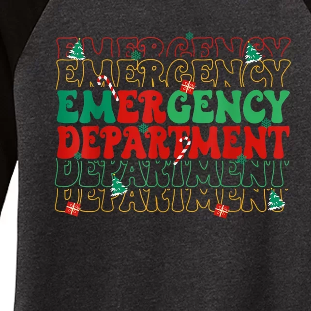 Emergency Department Christmas Ed Er Nurse Crew Women's Tri-Blend 3/4-Sleeve Raglan Shirt