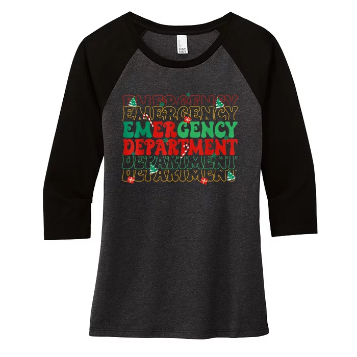 Emergency Department Christmas Ed Er Nurse Crew Women's Tri-Blend 3/4-Sleeve Raglan Shirt