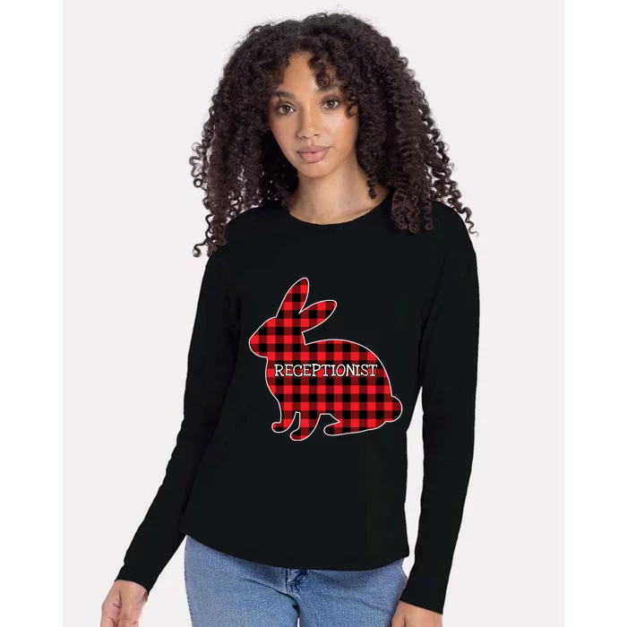 Easter Day Costume Red Plaid Bunny Graphic Receptionist Gift Womens Cotton Relaxed Long Sleeve T-Shirt