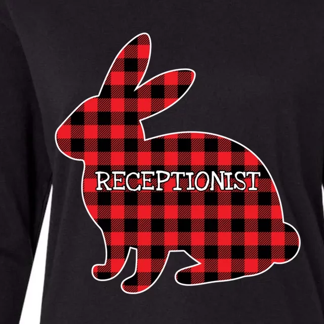 Easter Day Costume Red Plaid Bunny Graphic Receptionist Gift Womens Cotton Relaxed Long Sleeve T-Shirt