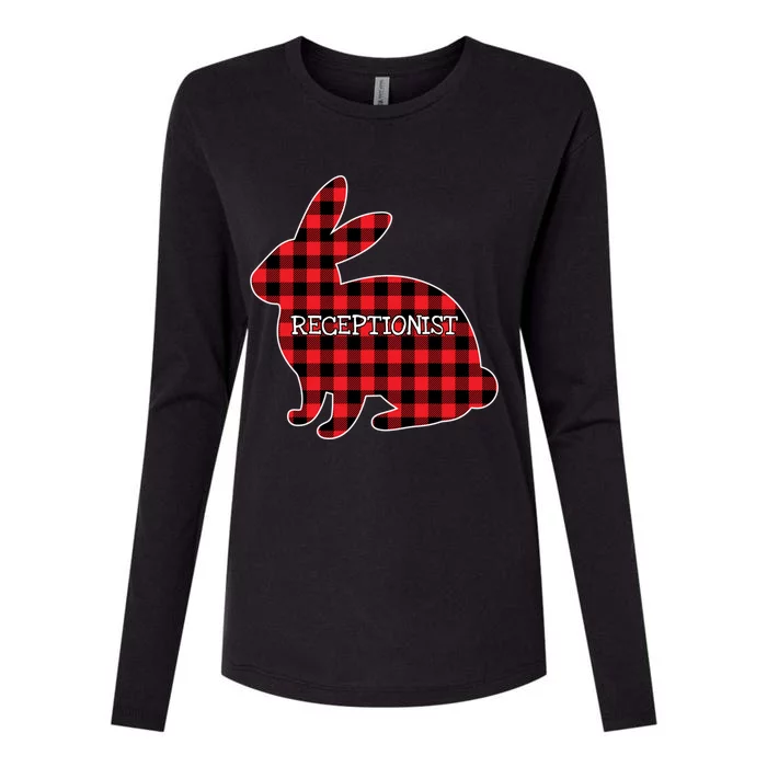 Easter Day Costume Red Plaid Bunny Graphic Receptionist Gift Womens Cotton Relaxed Long Sleeve T-Shirt