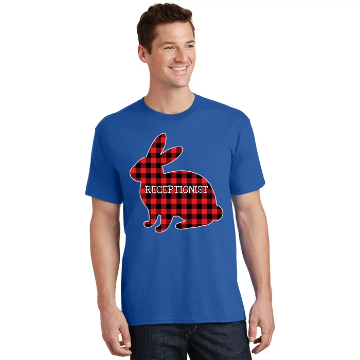 Easter Day Costume Red Plaid Bunny Graphic Receptionist Gift T-Shirt