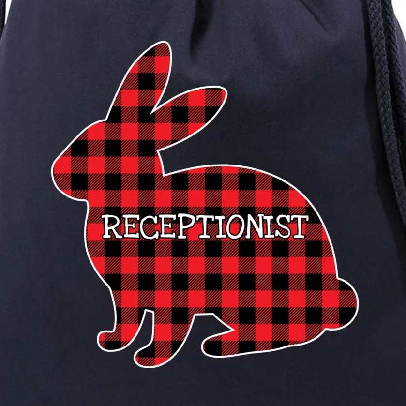 Easter Day Costume Red Plaid Bunny Graphic Receptionist Gift Drawstring Bag