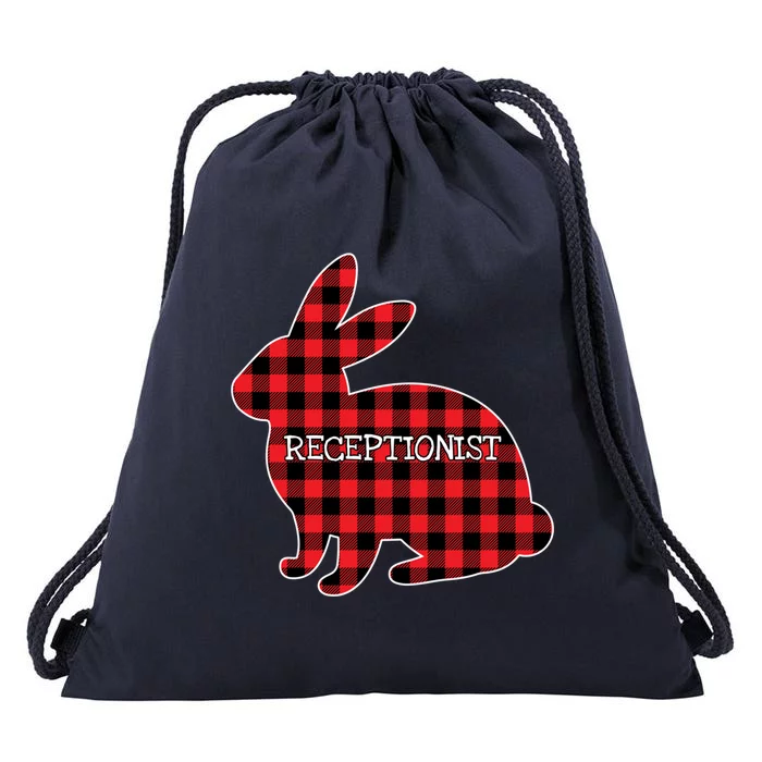 Easter Day Costume Red Plaid Bunny Graphic Receptionist Gift Drawstring Bag