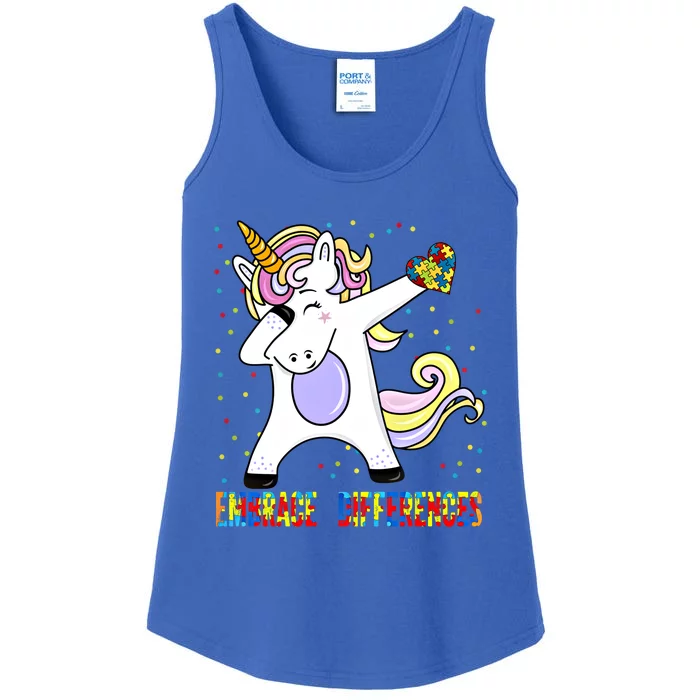 Embrace Differences Dabbing Unicorn Autism Awareness Gift Ladies Essential Tank