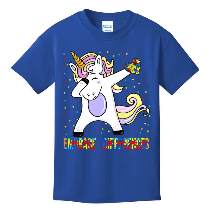 Embrace Differences Dabbing Unicorn Autism Awareness Gift Kids T-Shirt