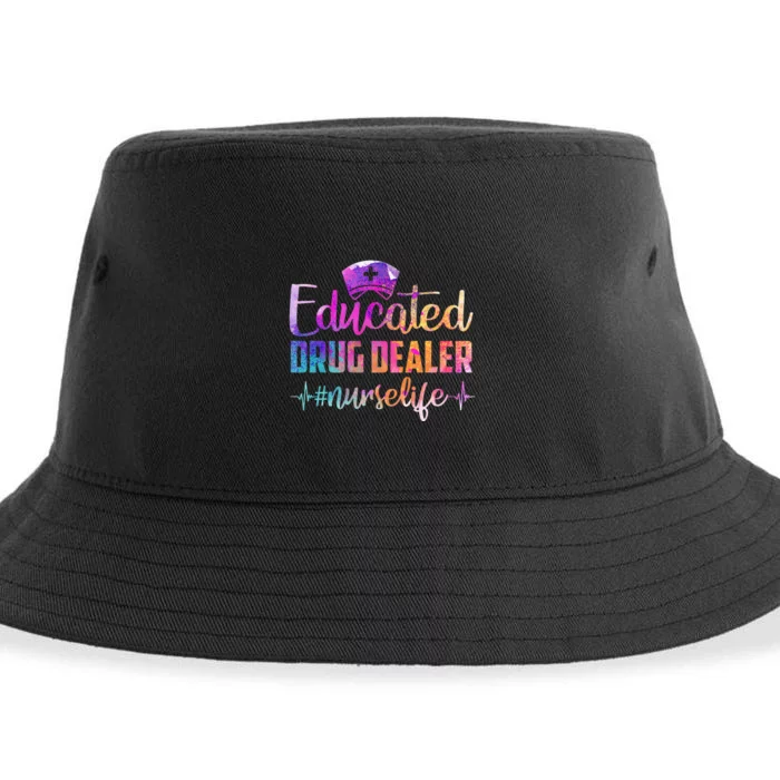 Educated Drug Dealer Nurse Life Funny Nurse Heart Beat Sustainable Bucket Hat